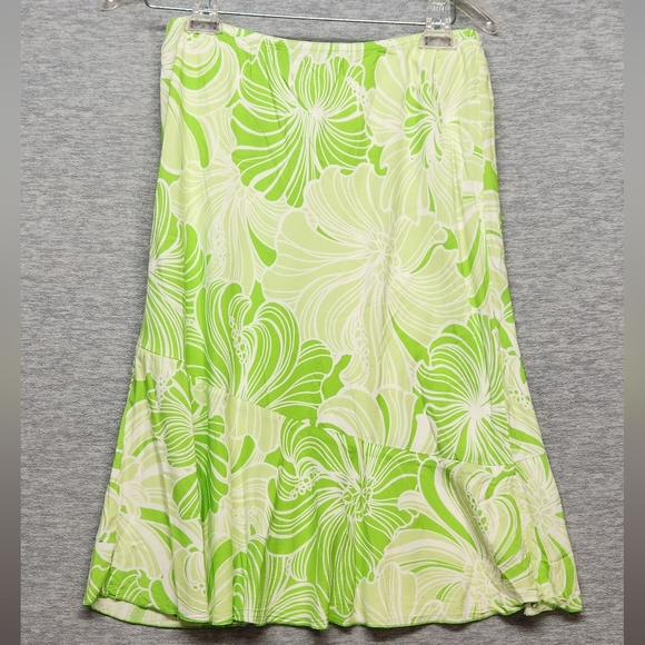 Vintage 90s Y2k Roxy Lime green midi flowy Hawaiian skirt sz M surfer hipster - Picture 2 of 8